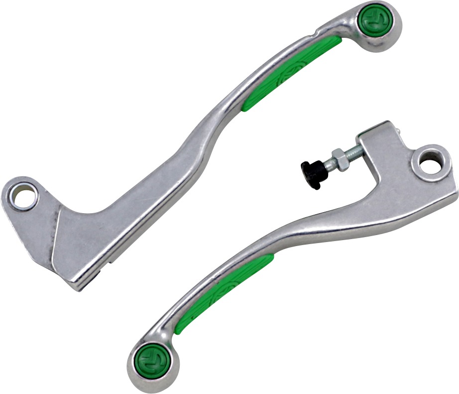 Natural & Green Competition Brake & Clutch Lever Set - For 93-07 Kawasaki KX KDX KLX - Click Image to Close