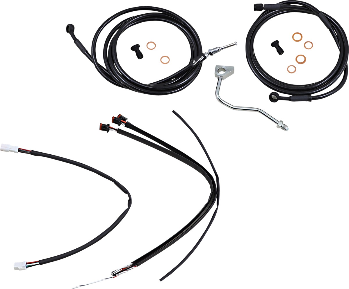 Extended Black Control Cable Kit for 16" Gorilla Bars - Fits 17-20 Harley Davidson Road King & Glide Models - Click Image to Close