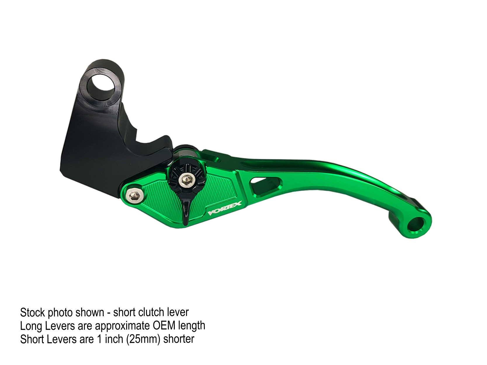 Vortex Racing VTX 2.0 Clutch Lever Long - Green For Honda Models - Fits Honda CB300F, CBR500R, Grom & more - Click Image to Close