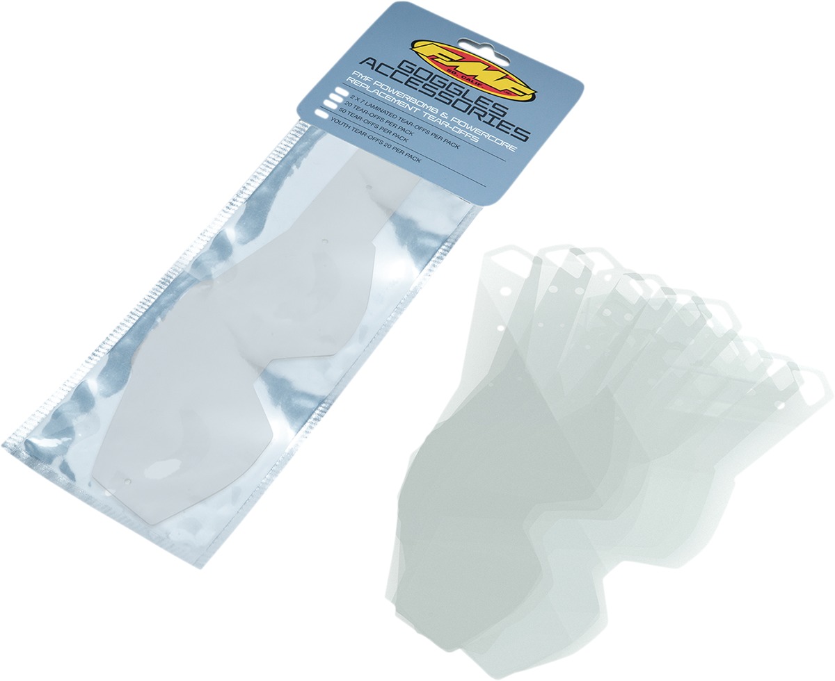 FMF PowerBomb/PowerCore Goggle Tear-Offs 20 Pack - Fits FMF PowerBomb and PowerCore goggles - Click Image to Close