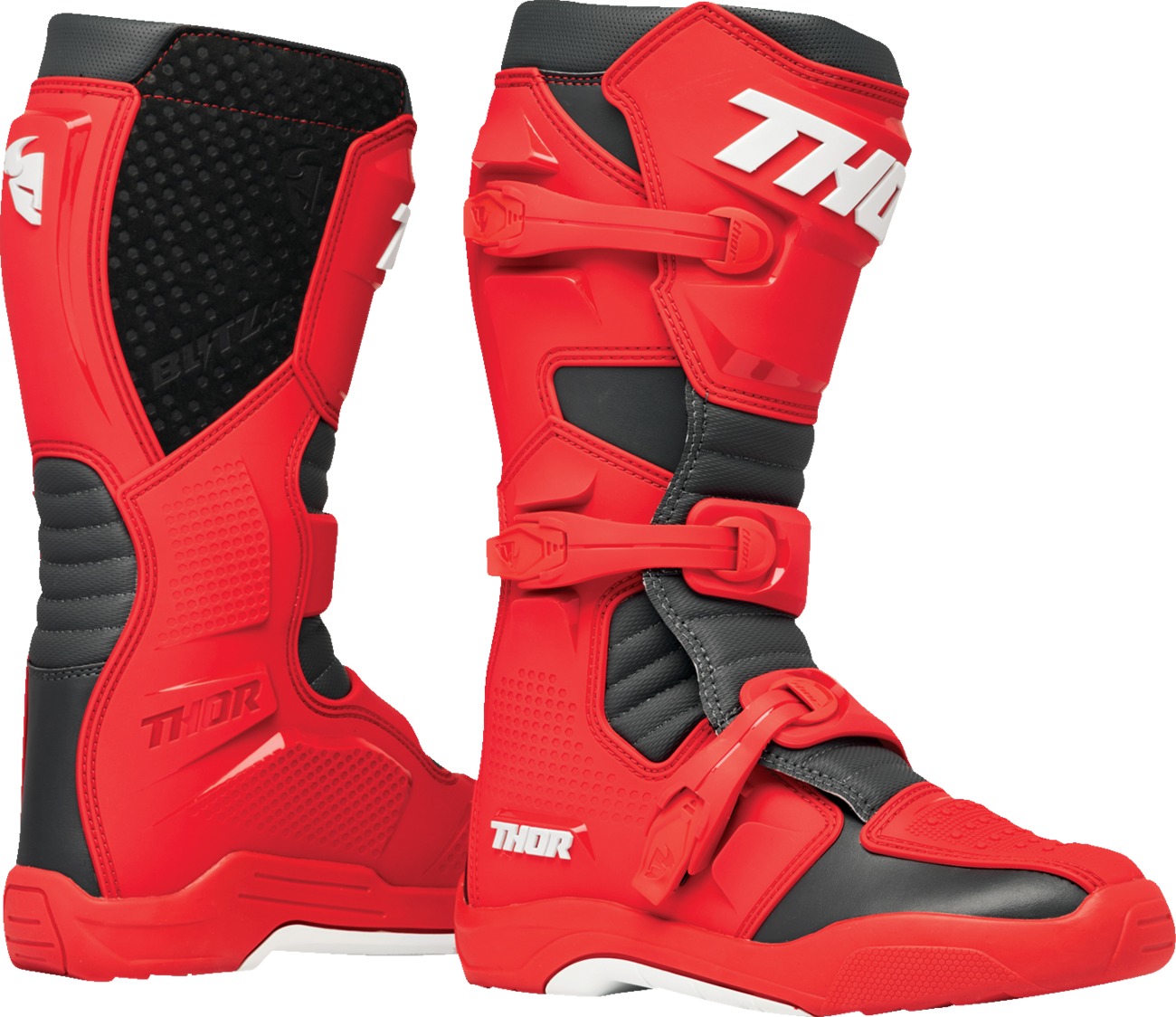 Thor Blitz XR Boots Charcoal/Red Size 8 - Durable off-road boots for adult riders - Click Image to Close