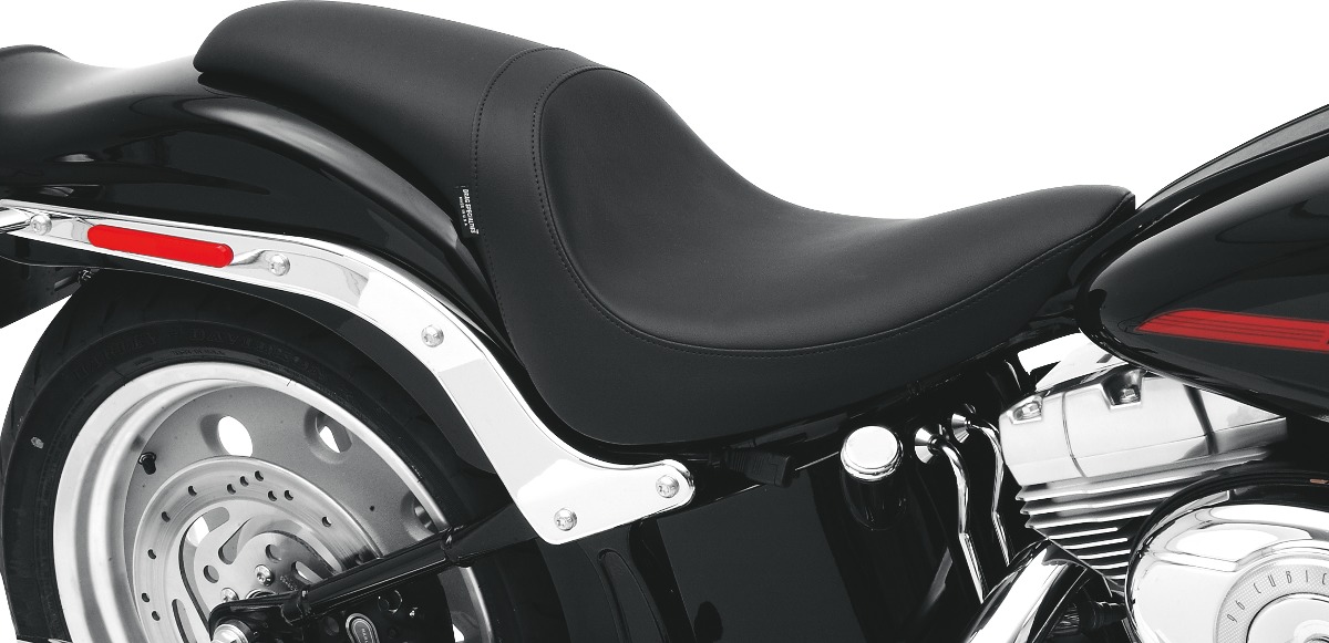 Predator Smooth Leather 2-Up Seat - Black - For 06-17 Harley Softail - Click Image to Close