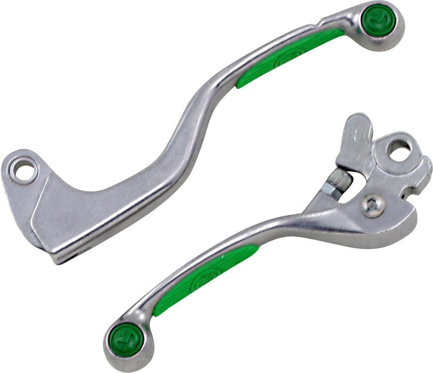 Natural & Green Competition Brake & Clutch Lever Set - For 00-20 Kawasaki KX Suzuki RM/Z - Click Image to Close