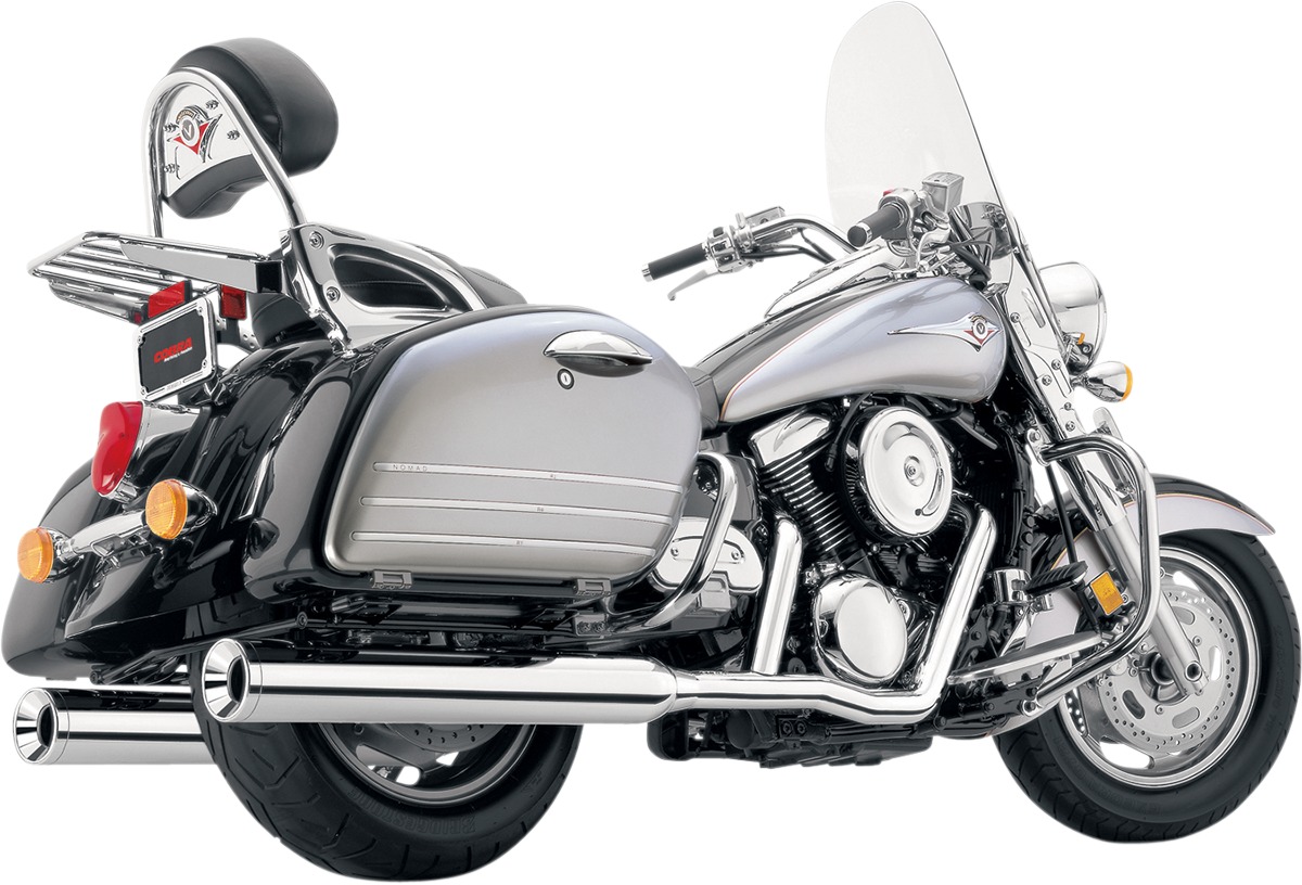 True Duals Billet Tips Chrome Full Exhaust - For 98-08 Kawasaki Vulcan Nomad 1500/1600 - Click Image to Close