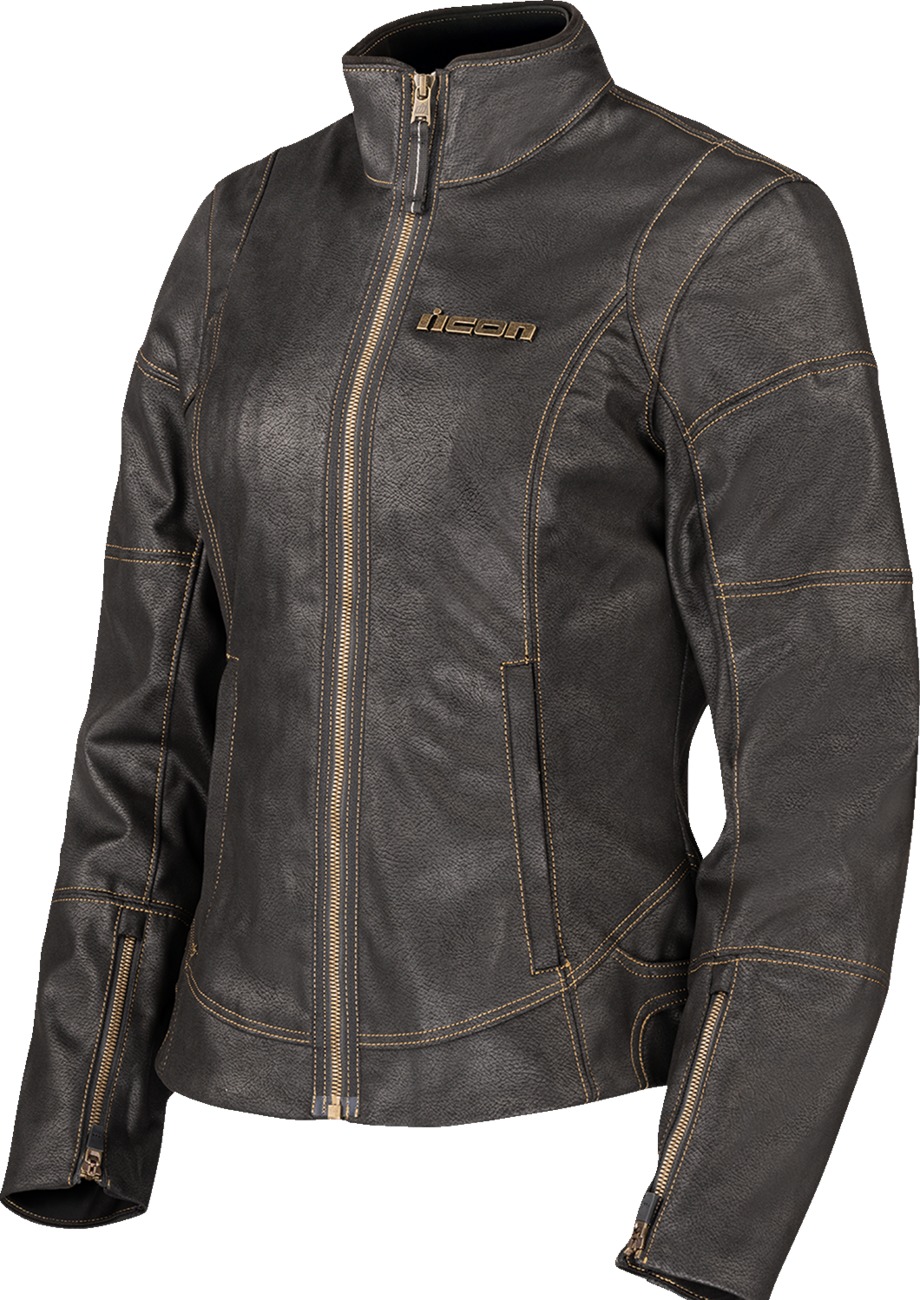 ICON Women's Tuscadero3 Jacket - Large, Black/Gold - Premium textile riding jacket for women - Click Image to Close