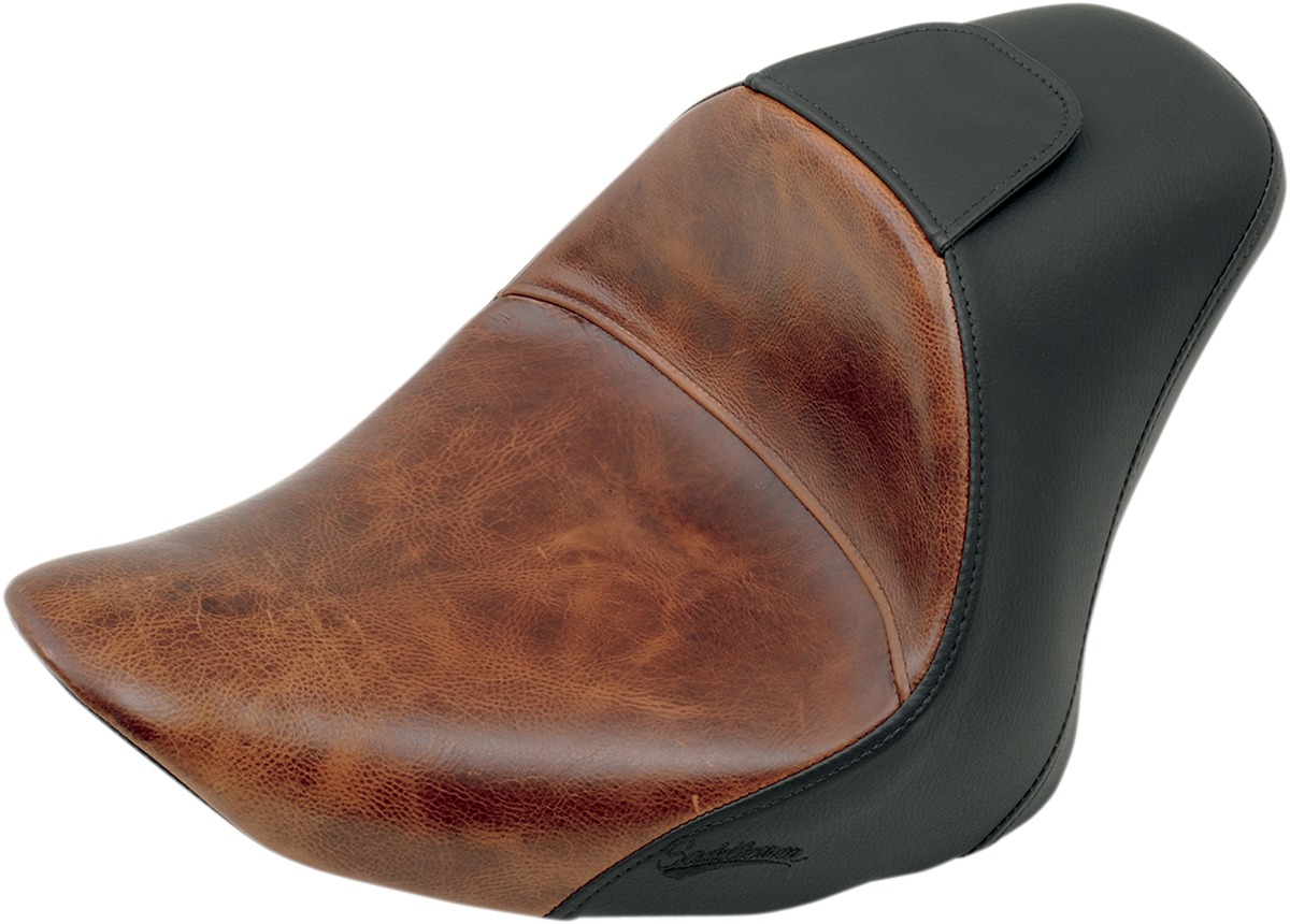 Renegade Lariat Leather Solo Seat Brown Gel - For 06-17 Harley Softail - Click Image to Close