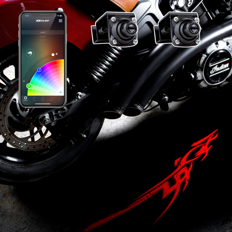 Curb FX Bluetooth App Waterproof LED Projector Welcome Light Tatoo Style 2pc - Click Image to Close