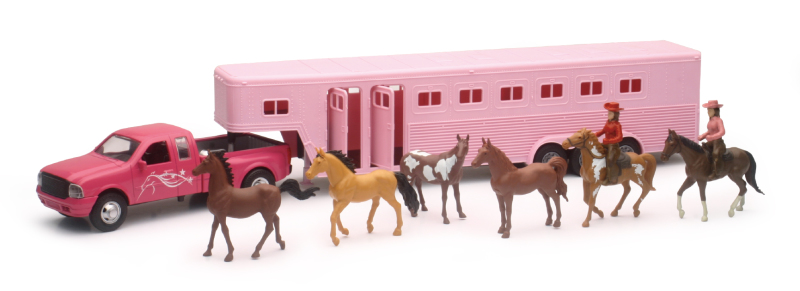 Pink Pickup Fifth Wheel Horse Trailer Set/ Scale - 1:32 - Click Image to Close