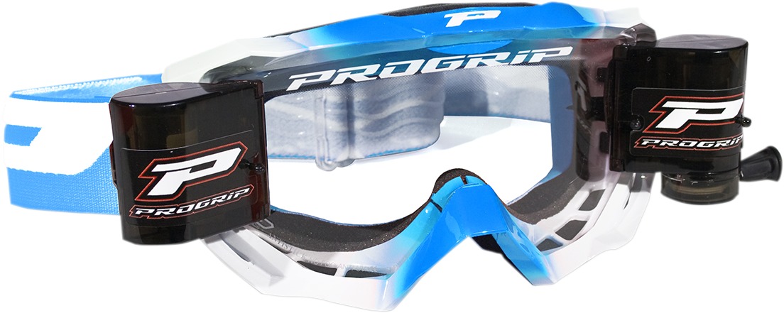 3200 Light Blue / White Venom Goggles - Clear Lens w/ Roll-Off System - Click Image to Close