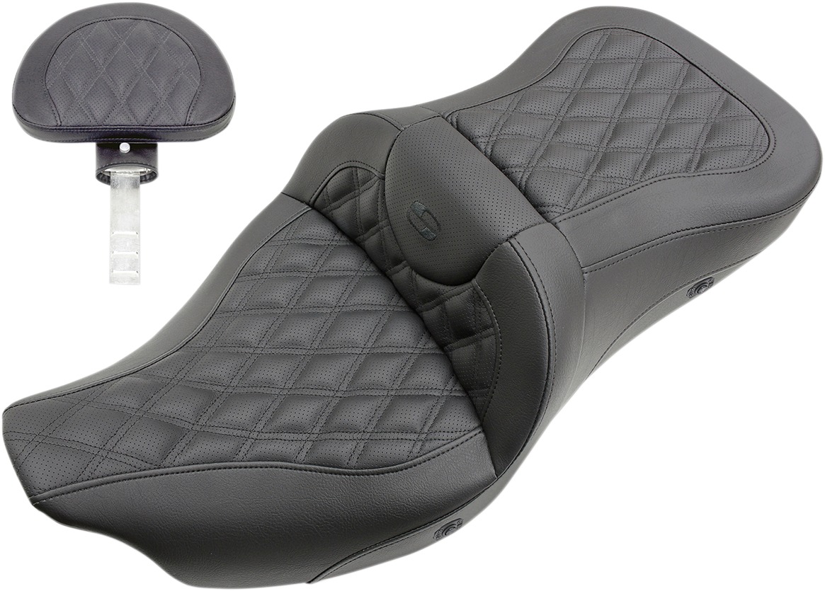 Heated Road Sofa LS Leather 2-Up Seat Gel w/Backrest - For Harley - Click Image to Close