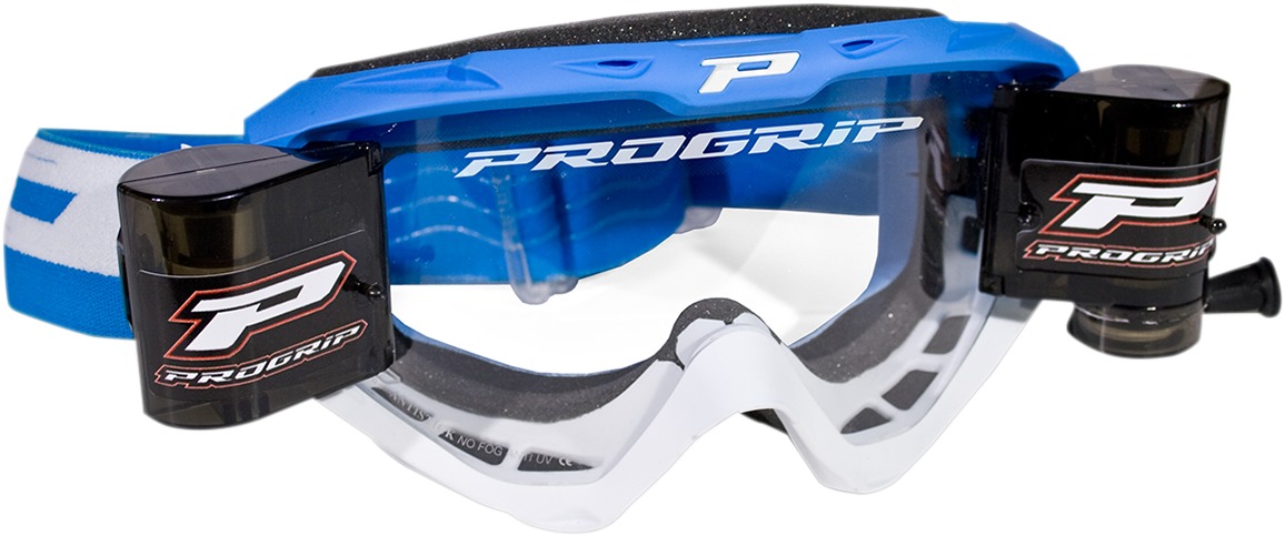 3450 Light Blue / White Riot Goggles - Light Sensitive Lens w/ Roll-Off System - Click Image to Close