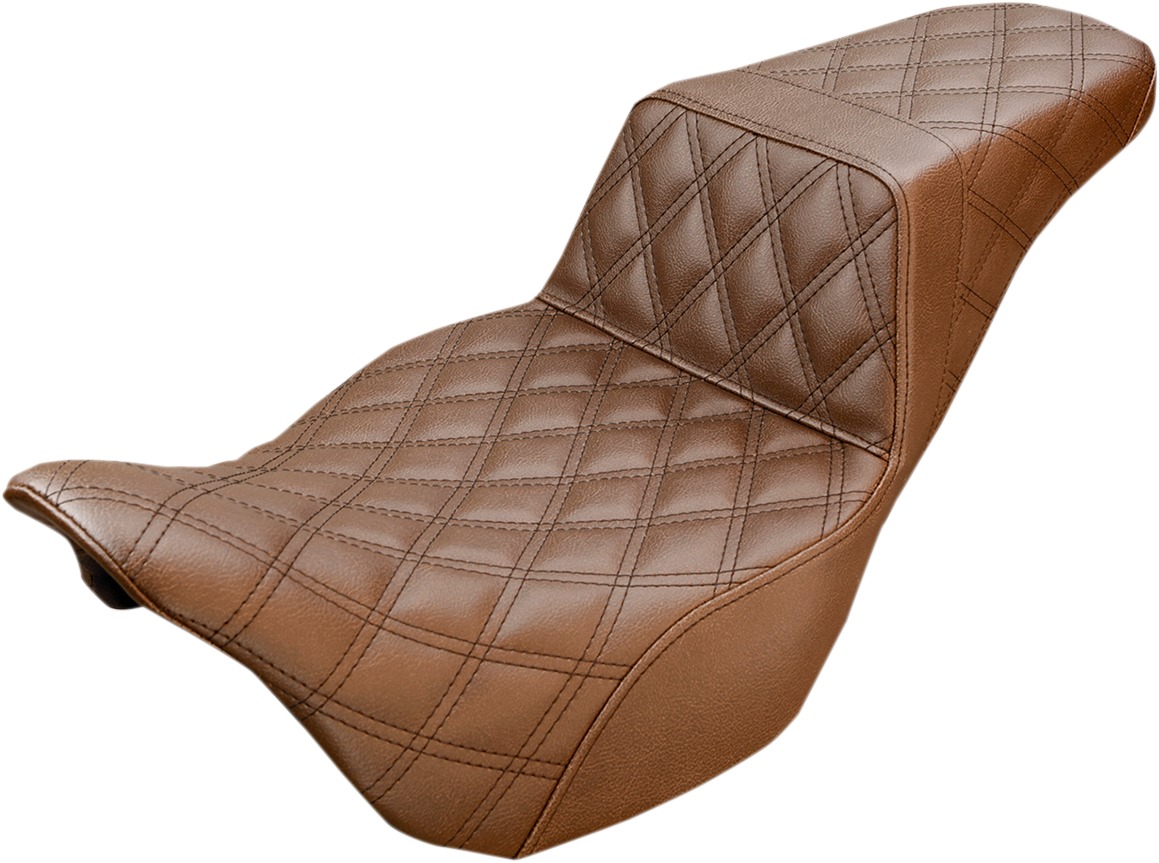 Step-Up Full Lattice Stitch 2-Up Seat Brown - For Harley FLH FLT - Click Image to Close