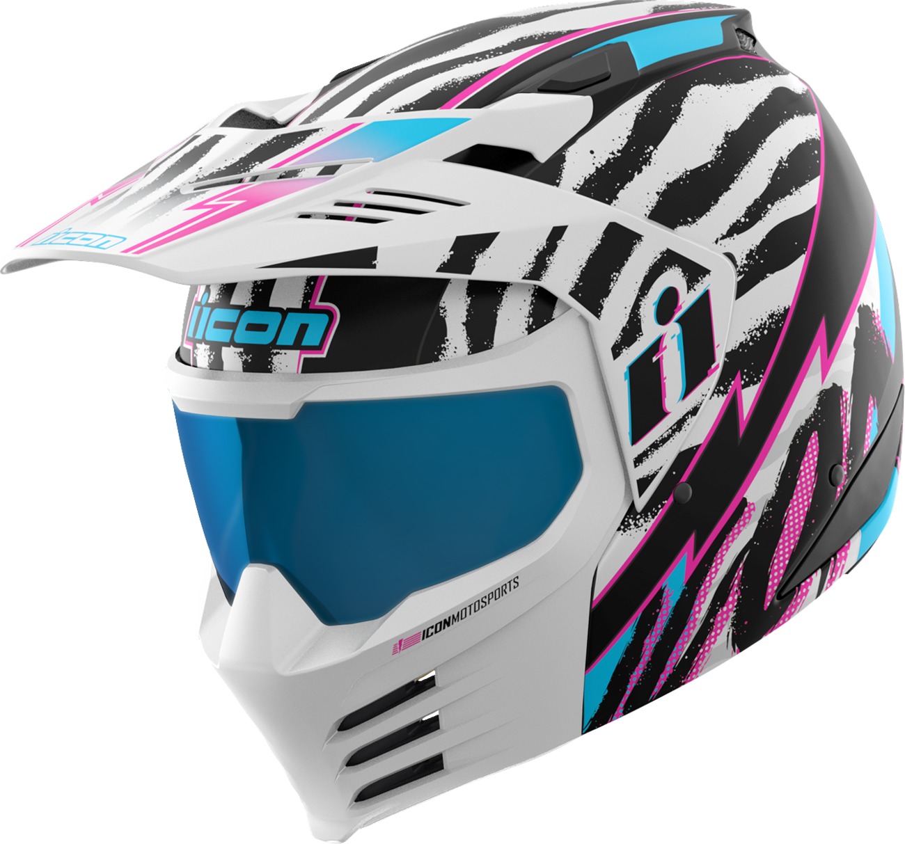 ICON Elsinore Rad Dawn Helmet 2XL Black/Pink/Blue/White - Modular FRP Composite Helmet, Size 2XL - Click Image to Close