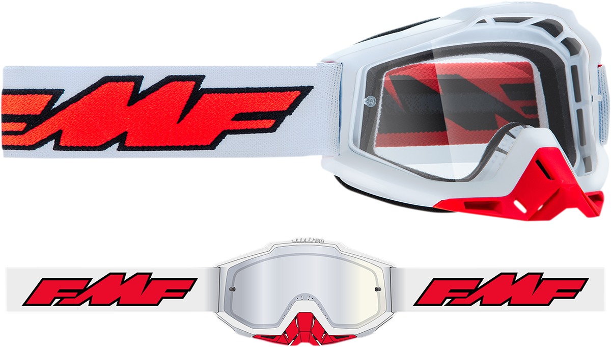 FMF PowerBomb Goggles Rocket White Clear Lens - Click Image to Close