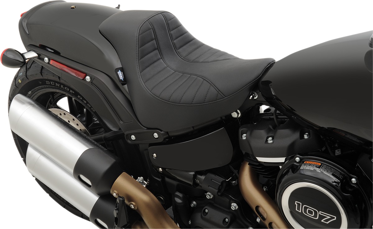 EZ Mount Scorpion Stitched Vinyl Solo Seat - Black - For 18-20 Harley FXFB - Click Image to Close