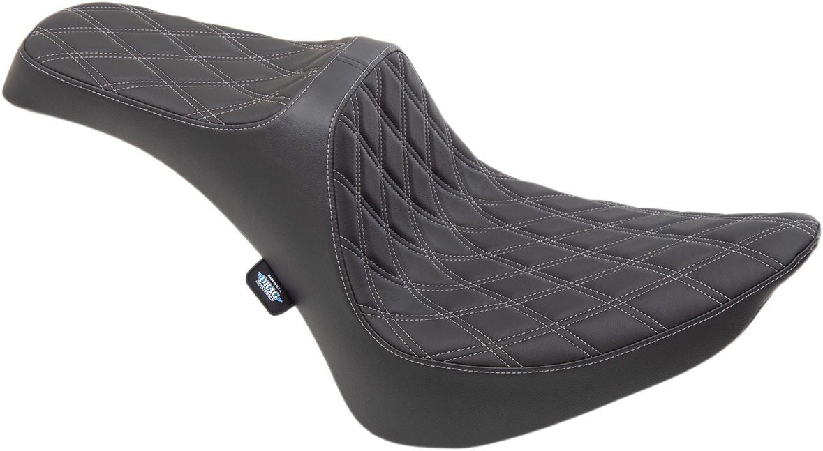 Predator Double Diamond Vinyl 2-Up Seat Black/Silver - For FLST FXST - Click Image to Close