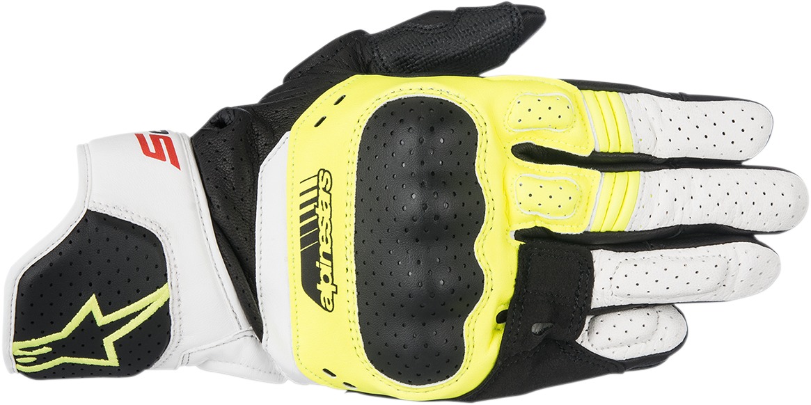 SP-5 Motorcycle Gloves Black/Yellow/White 3X-Large - Click Image to Close