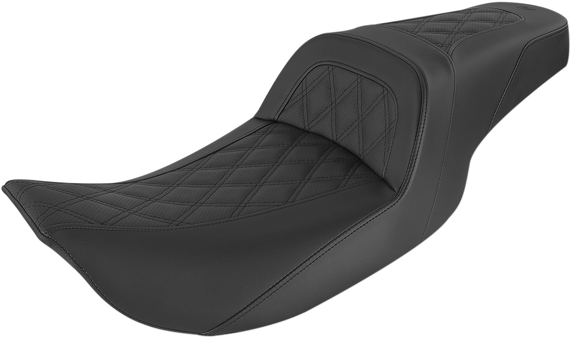 Slim Lattice Stitched 2-Up Seat Black Gel - For Harley FLHR FLHX - Click Image to Close