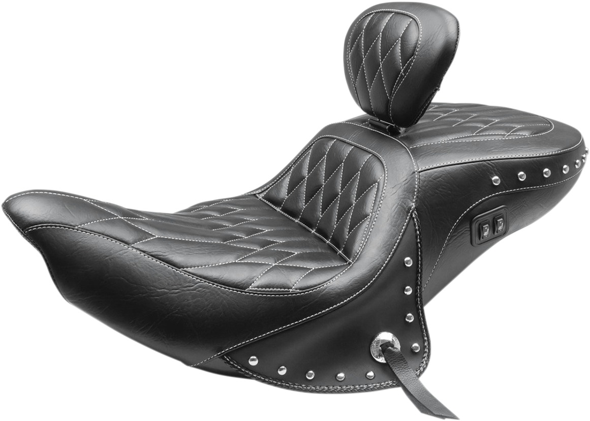 Heated Concho Diamond 2-Up Seat Black w/Backrest - For 15-21 Indian Roadmaster - Click Image to Close