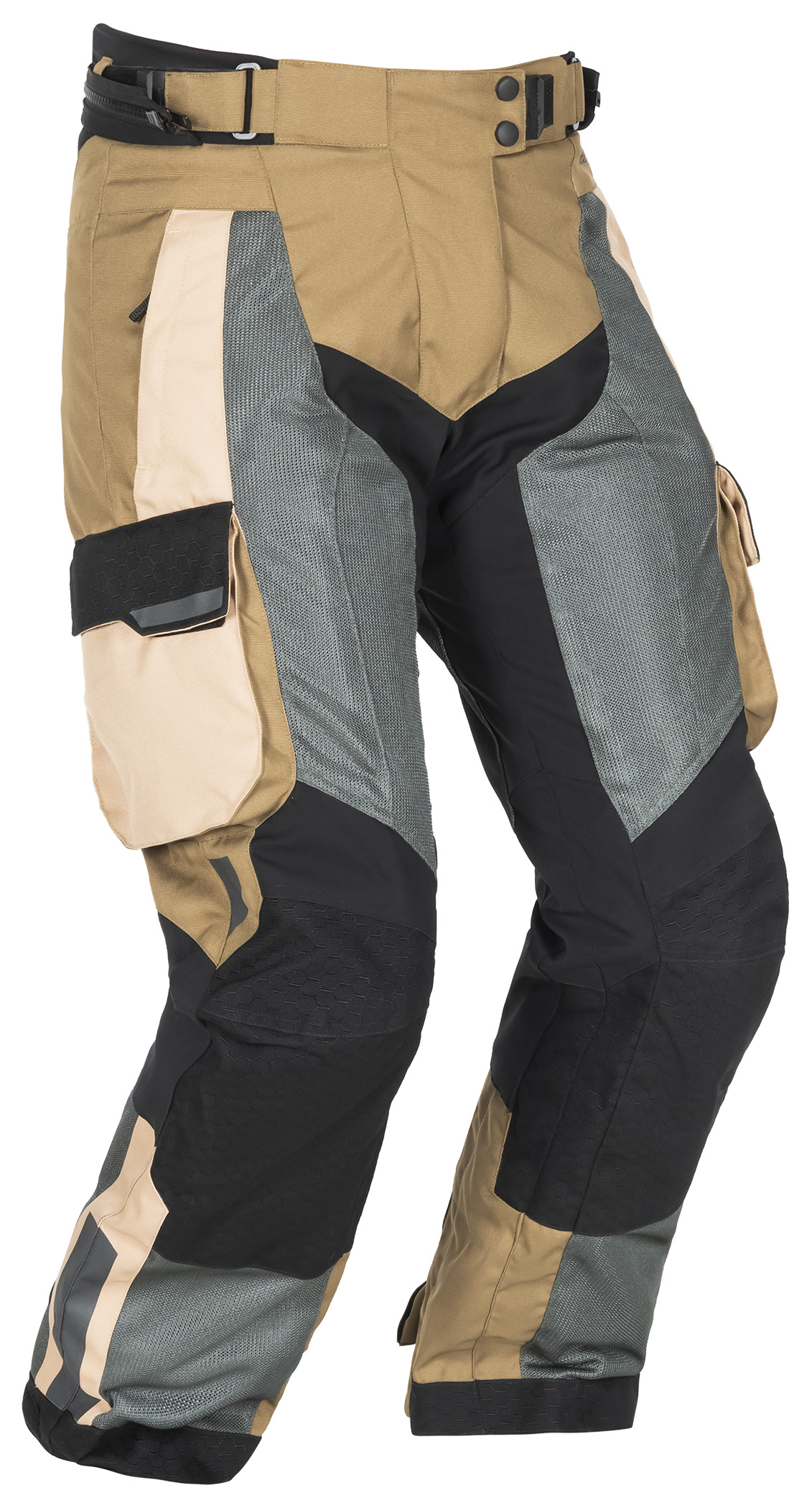 Men's Ridgecrest Hi-Flow Mesh Adventure Touring Pants - Medium Sand & Gray - Click Image to Close