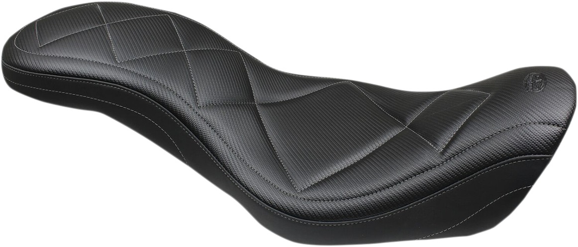 Tripper Carbon Fiber Vinyl 2-Up Seat - Black - For 06-17 Harley Dyna - Click Image to Close