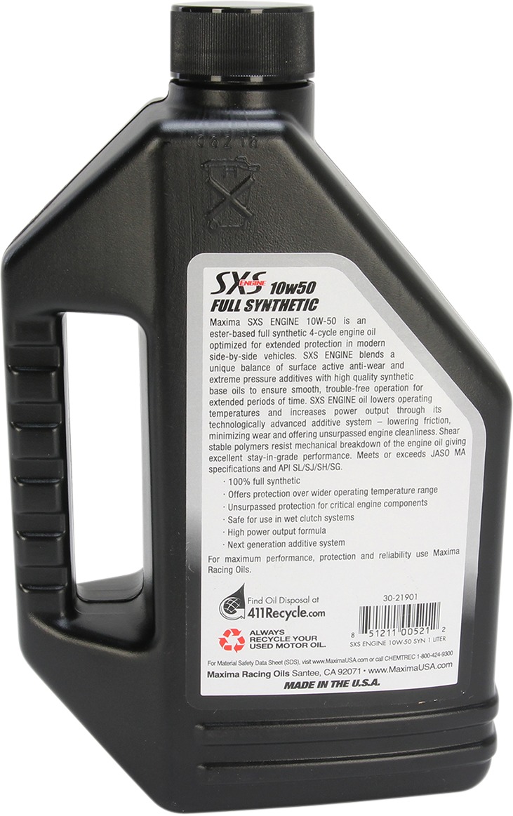 SXS 100% Synthetic Engine Oil - 10W50 Full Synthetic Sxs 1L - Click Image to Close