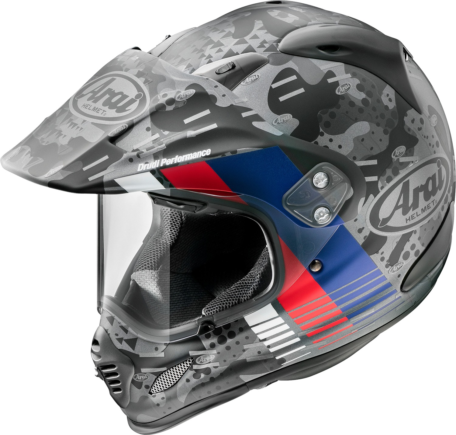 Arai XD-4 Cover Helmet XS Matte Red/UK Frost/White/Gray - Dual sport helmet with removable liner - Click Image to Close