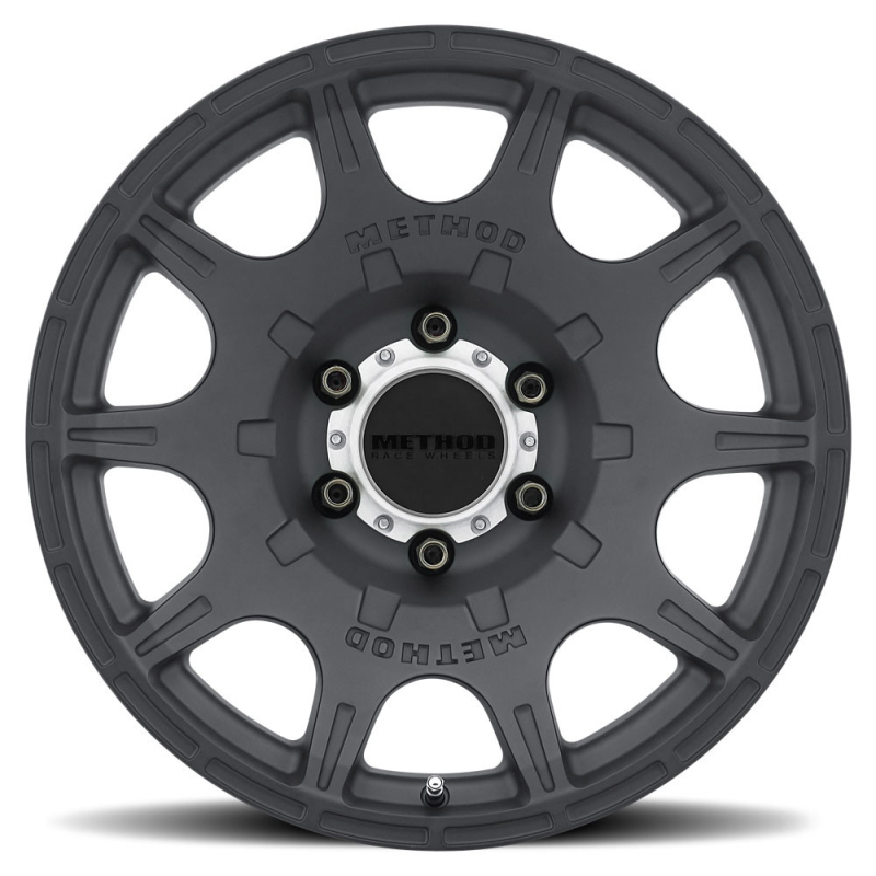 MR308 Roost 17x8.5 0mm Offset 6x5.5 106.25mm CB Matte Black Wheel - Click Image to Close