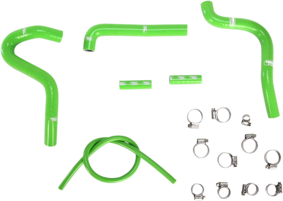 Green Race Radiator Hose Kit w/Clamps - For 94-98 Kawasaki KX250 - Click Image to Close