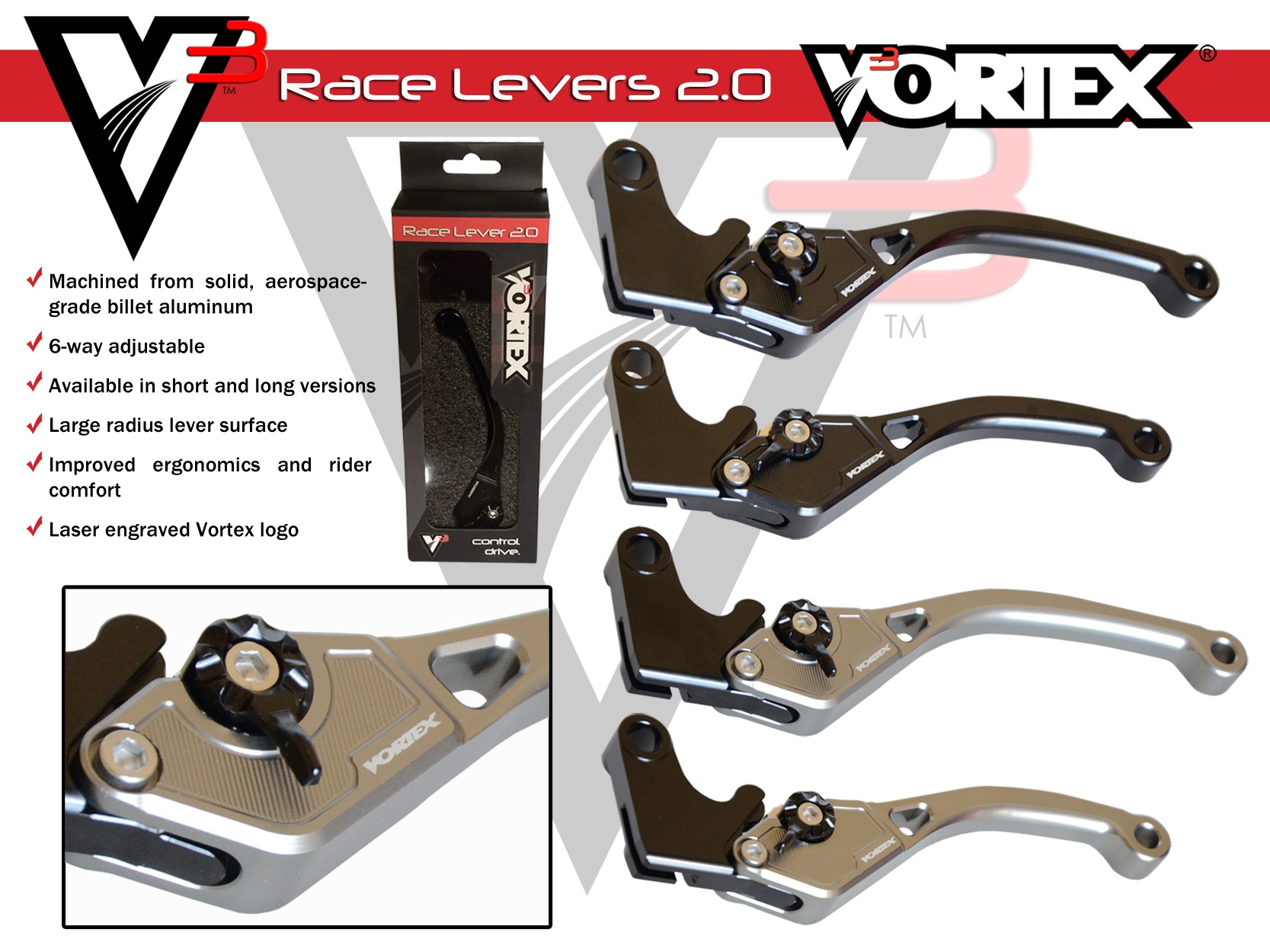 V3 2.0 Black Shorty Brake Lever - For 15-19 Yamaha YZF-R3 - Click Image to Close