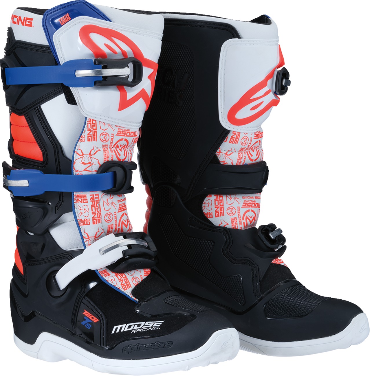 Moose Offroad Youth Tech 7S Boots White/Blue/Black/Red US 3 - Youth off-road boots with MX sole - Click Image to Close