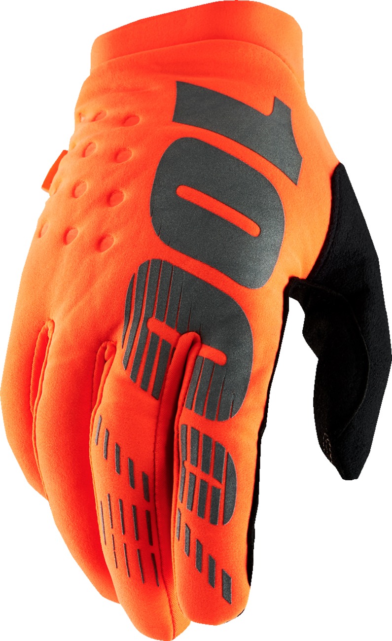 100% Men's Brisker Cold-Weather Gloves, Flo Orange/Black, Size L - Click Image to Close