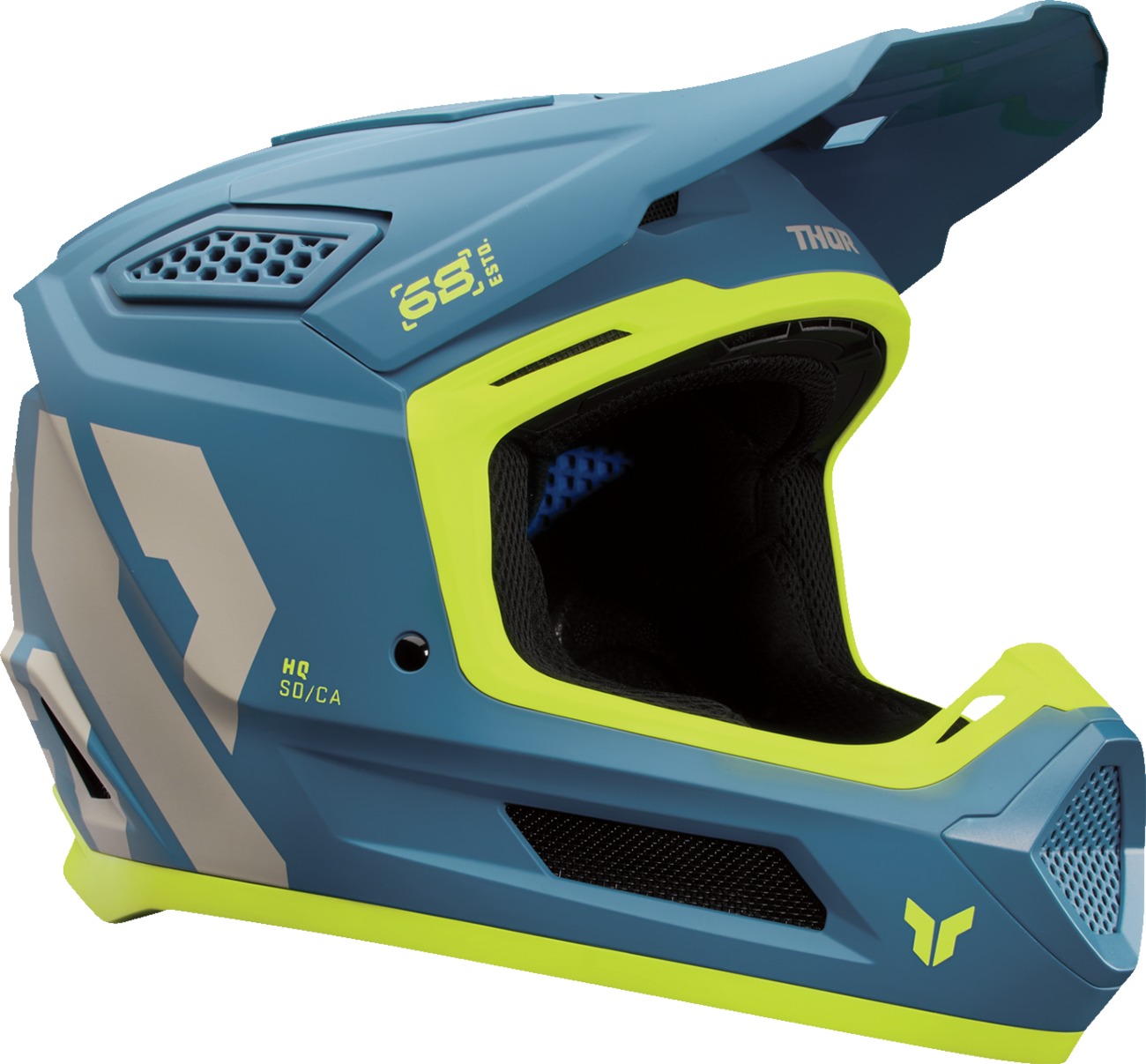 Thor Fleet Forge Helmet - Large, Fluorescent Yellow/Blue - MX helmet with ERT tech, size Large - Click Image to Close