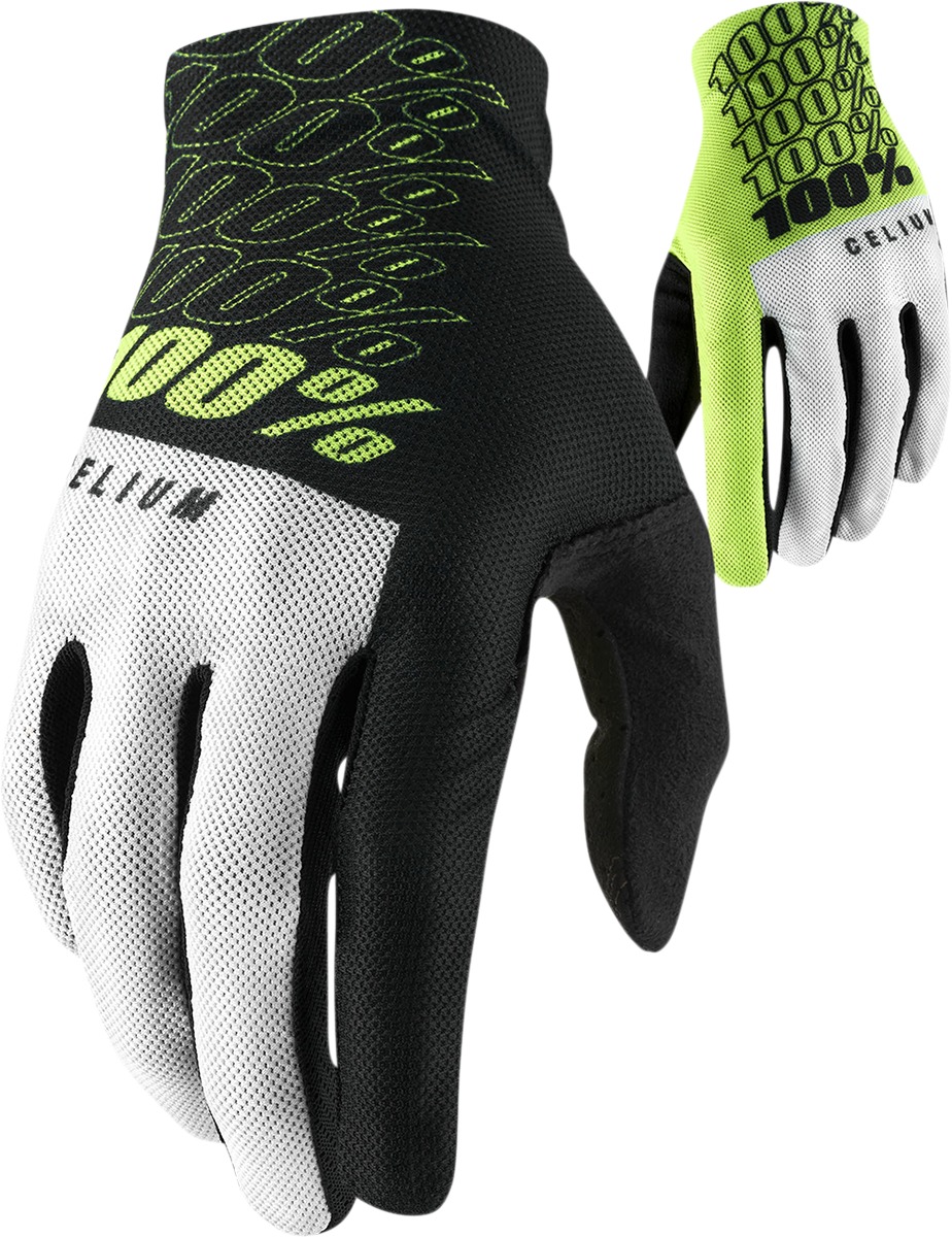 100% Men's Celium Gloves Flo Yellow - Large, Off-Road/ATV/Motocross - Click Image to Close