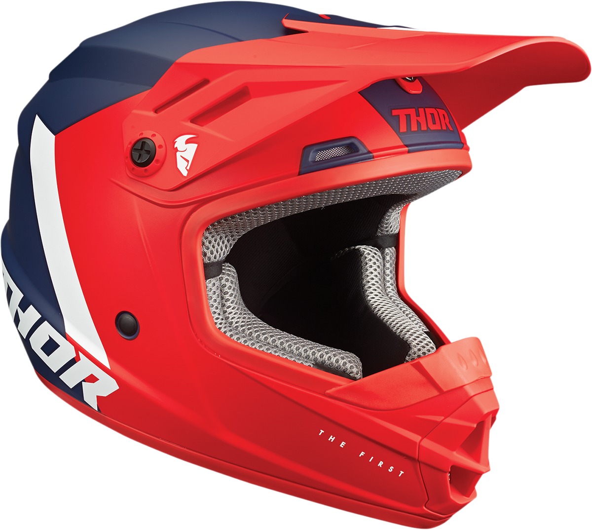 Thor Youth Sector Chev Helmet - Red/Navy - Small - Youth MX helmet with Chev graphic - Click Image to Close