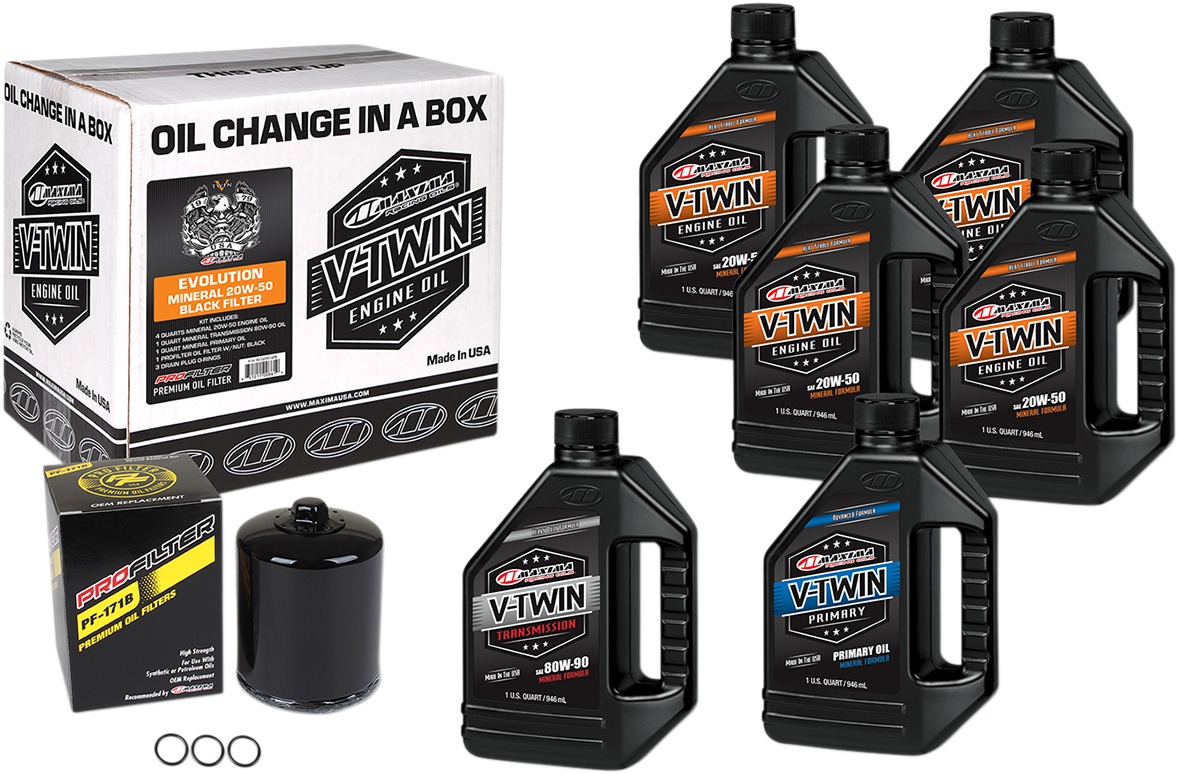 V-Twin Oil Change Kit Mineral w/ Black Filter Evolution - Click Image to Close