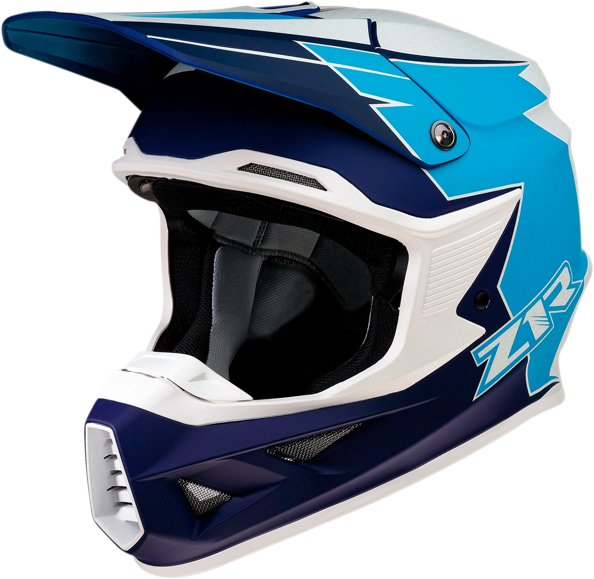 F.I. Hysteria MIPS Full Face Offroad Helmet Blue/White Medium - Click Image to Close