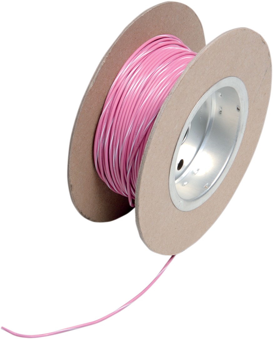 Pink / White 18 Gauge OEM Color Match Primary Wire - 100' Spool - Click Image to Close