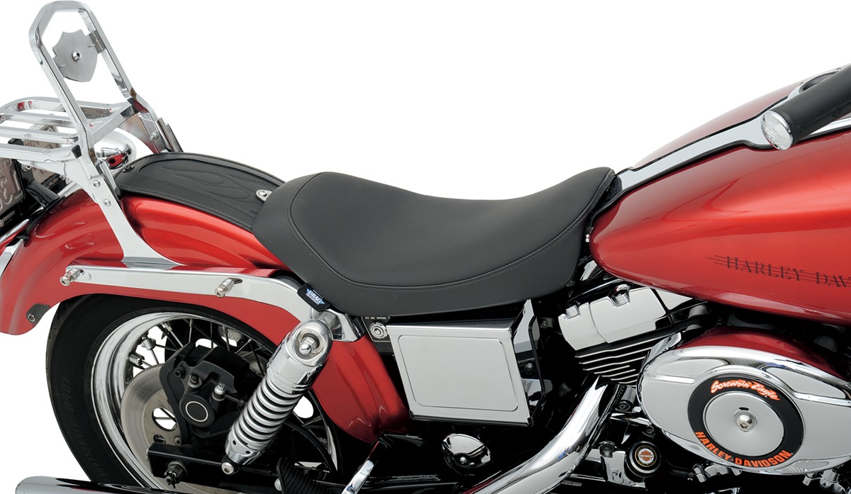 Low Plain Vinyl Solo Seat - Black - For 96-03 Harley FXD Dyna - Click Image to Close