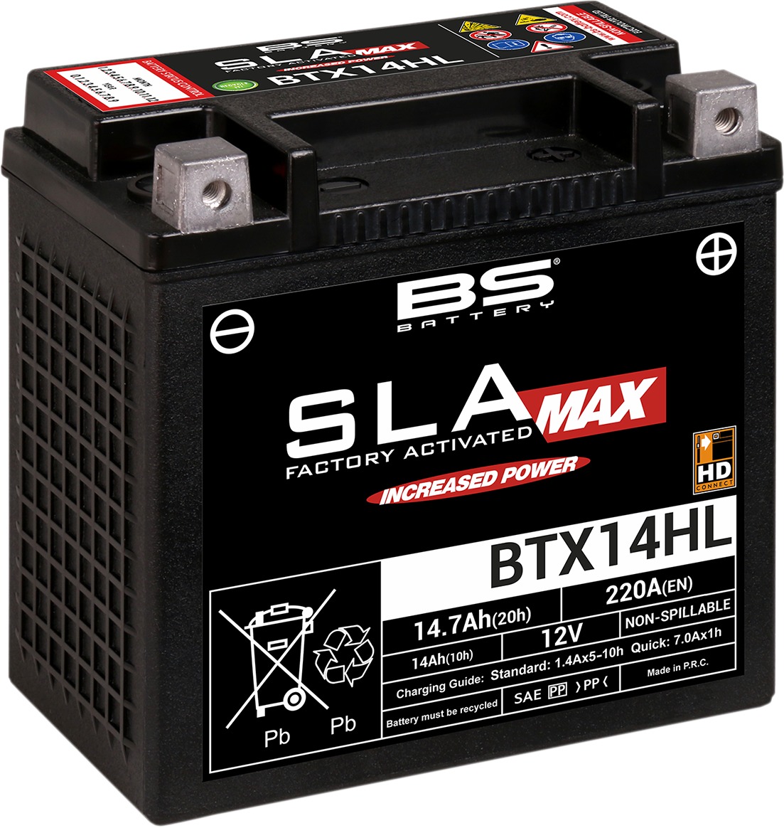 SLA MAX Factory Activated AGM Maintenance Free Battery - Replaces YTX14HL - Click Image to Close