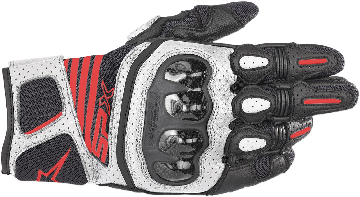 SPX Air Carbon V2 Motorcycle Gloves Black/White/Red Medium - Click Image to Close