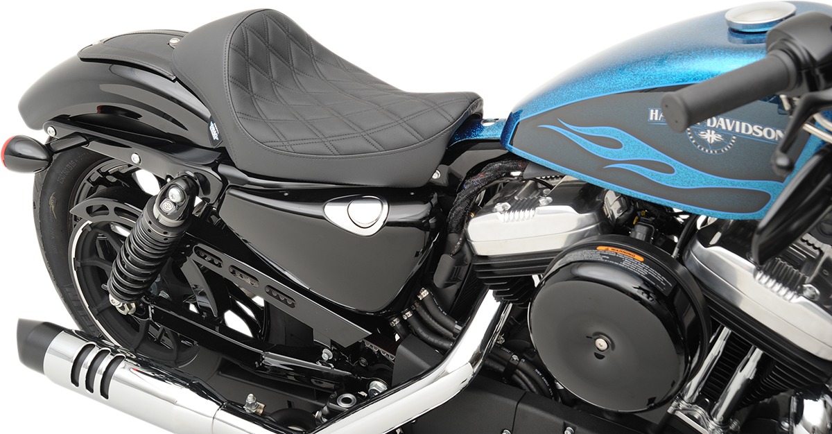 Cafe Diamond Vinyl Solo Seat - Black - For 10-20 Harley XL - Click Image to Close