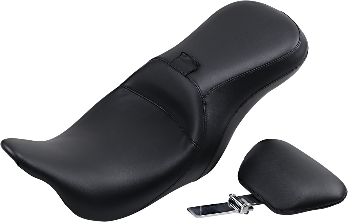 Outcast Smooth Vinyl 2-Up Seat Black w/Backrest - For Harley FLH FLT - Click Image to Close