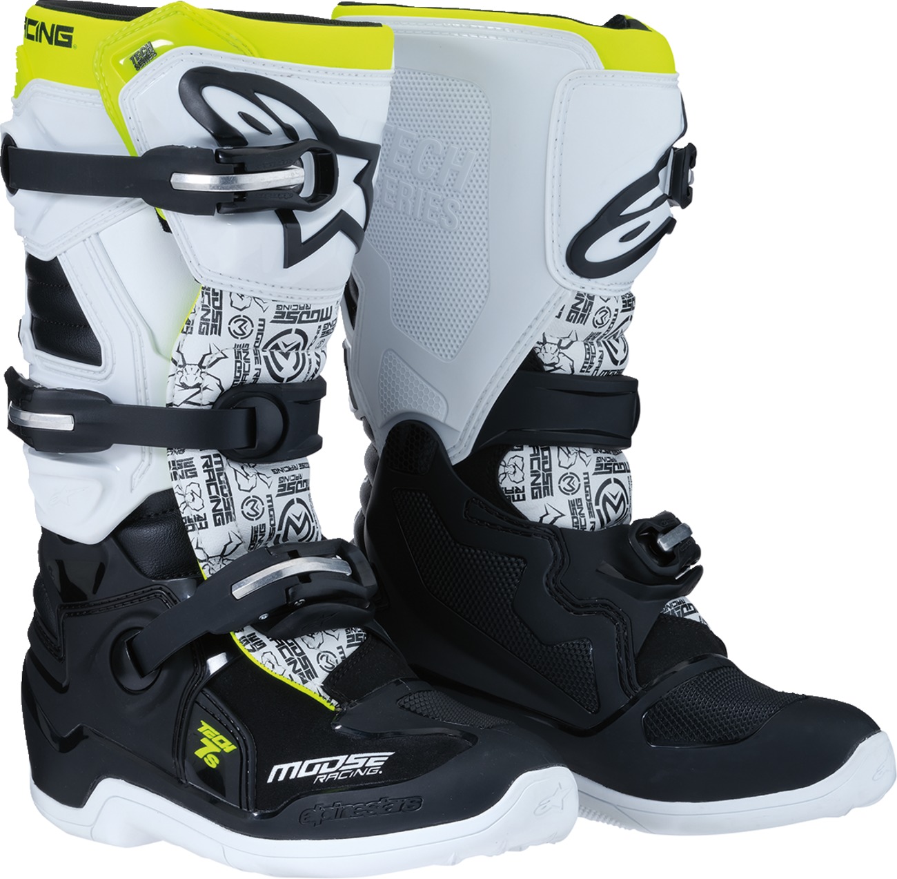 Moose Offroad Youth Tech 7S Boots Black/White/Yellow Sz 4 - Youth off-road boots with MX sole - Click Image to Close