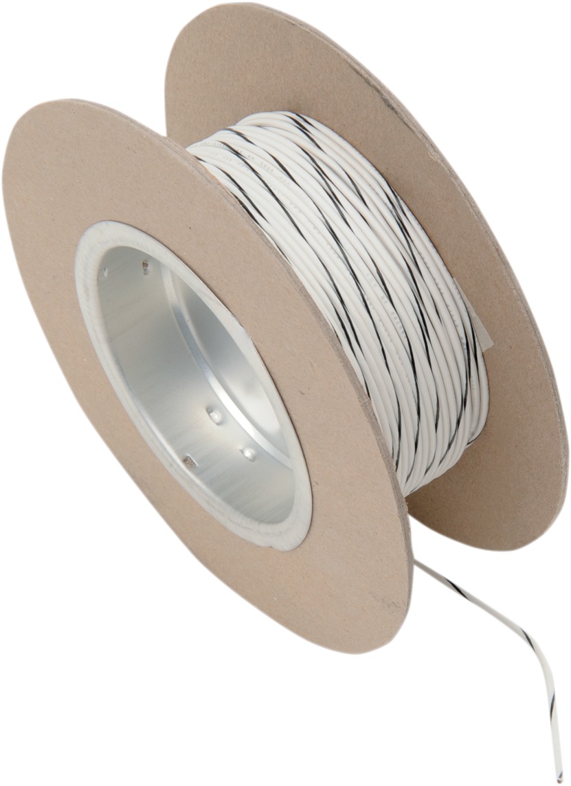 White / Black 18 Gauge OEM Color Match Primary Wire - 100' Spool - Click Image to Close