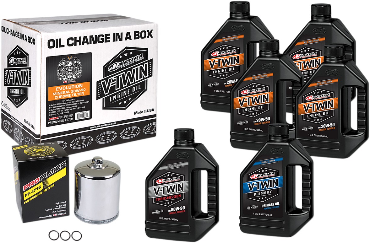 V-Twin Oil Change Kit Mineral w/ Chrome Filter Evolution - Click Image to Close