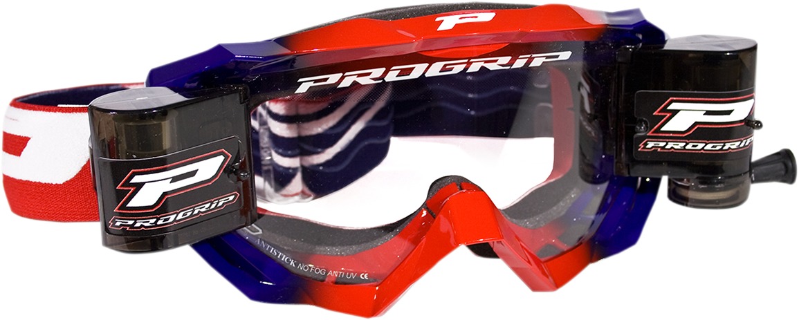 3200 Red / Blue Venom OTG Goggles - Clear Lens w/ Roll-Off System - Click Image to Close