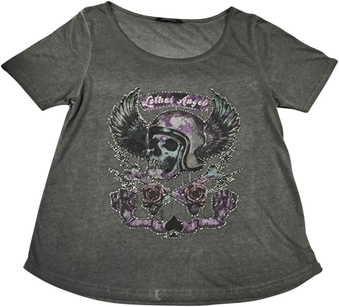 Women's Sin On Wheels Scoopneck Tee - Sin On Wheels Tee Gry Wxl - Click Image to Close