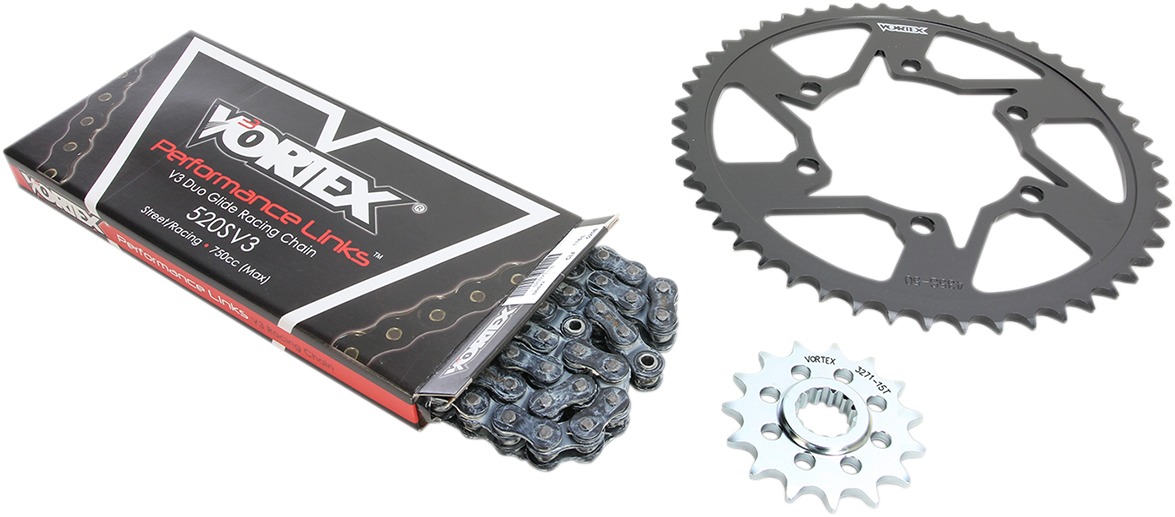 V3 Chain & Sprocket Kit Black SX Chain 520 15/47 Black Steel - For 01-03 Suzuki GSX-R600 - Click Image to Close