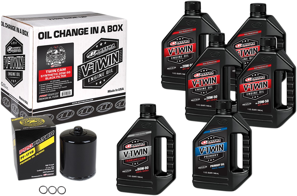 V-Twin Oil Change Kit Synthetic w/ Black Filter Twin Cam - Click Image to Close